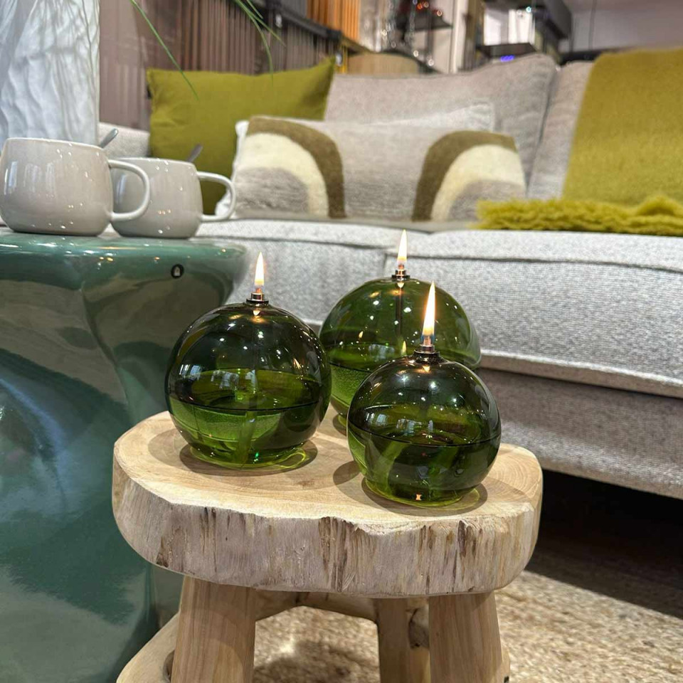 Lampe à Huile Paraffine - Sphère Décorative Green en Verre Soufflé - 4 Tailles