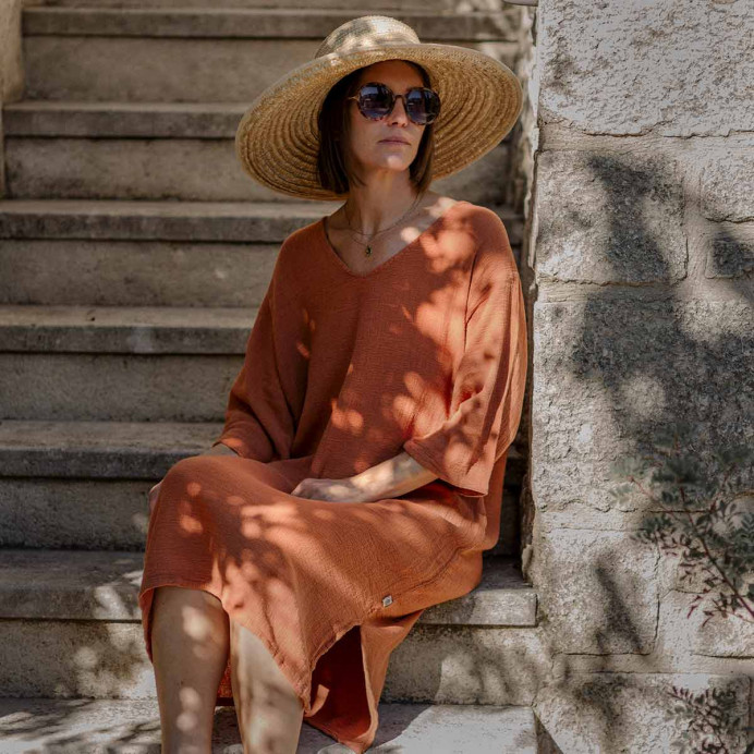 Harmony Textile - Haomy Tunique de Plage TILOS en Coton et Lin