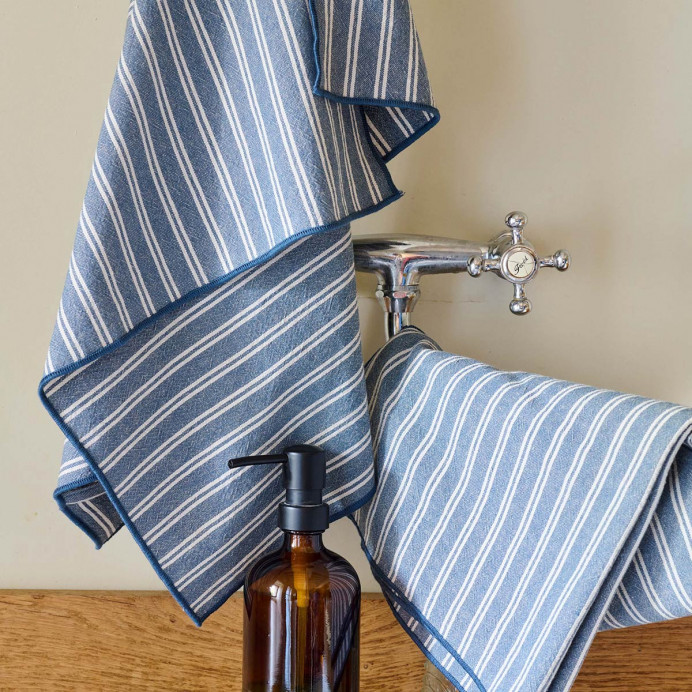 Torchon de Cuisine en Coton Lavé Fines Rayures Bord Surjet LILI - 50X70