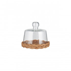 Cloche en Verre sur Base Rotin  