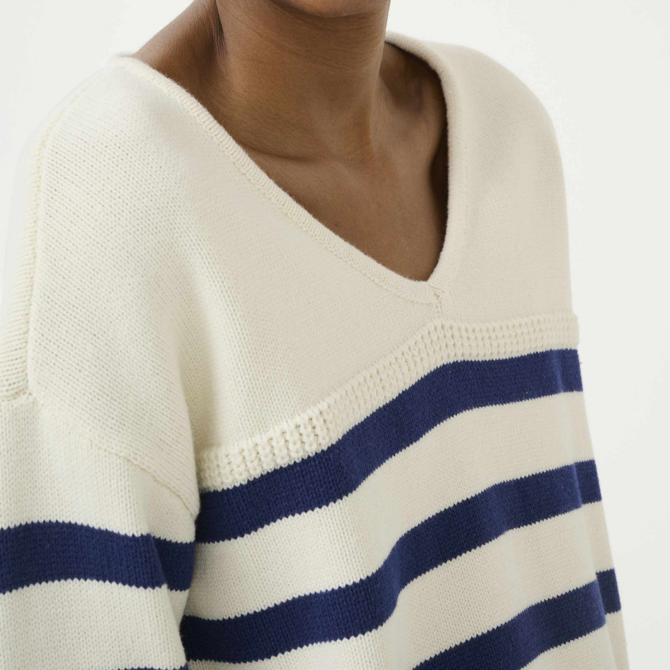 Pull Marinière Coton Col V Muka