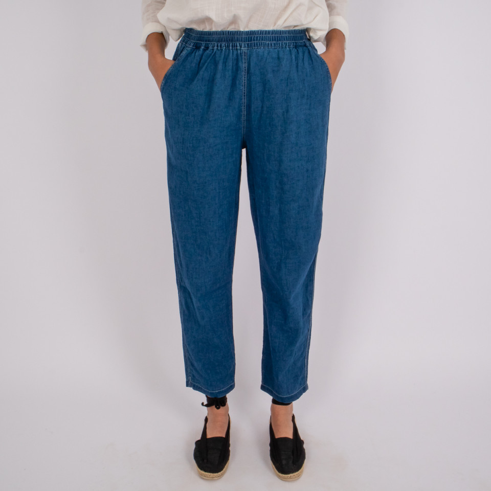 Pantalon Taille Elastiquée Bao Blue Denim Check Hod Paris