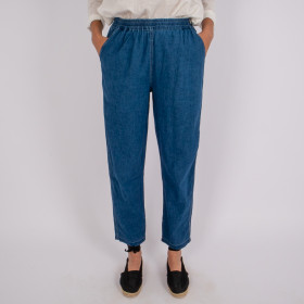 Pantalon Taille Elastiquée Bao Blue Denim Check Hod Paris