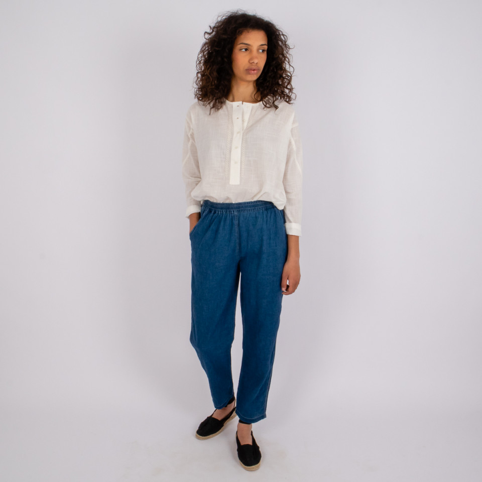 Pantalon Taille Elastiquée Bao Blue Denim Check Hod Paris