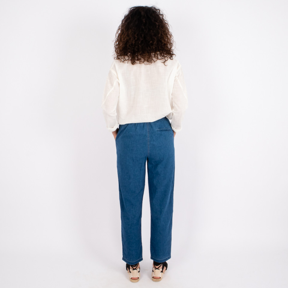 Pantalon Taille Elastiquée Bao Blue Denim Check Hod Paris
