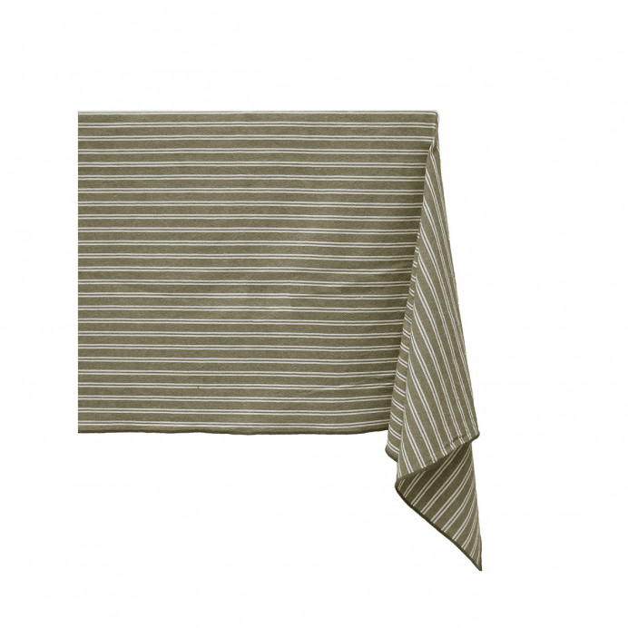 Nappe de Table en Coton Enduit Fines Rayures et Bord Surjet LILI
