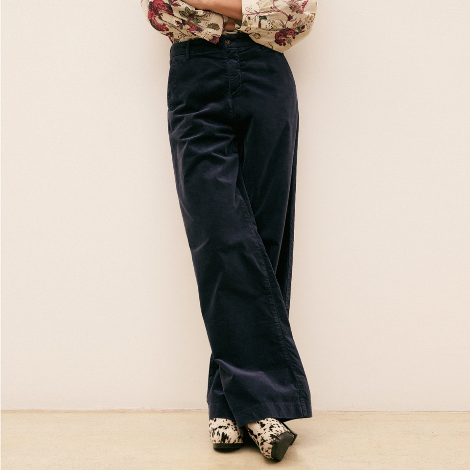 Pantalon Large Velours Lisse Pacifie navy Hod Paris