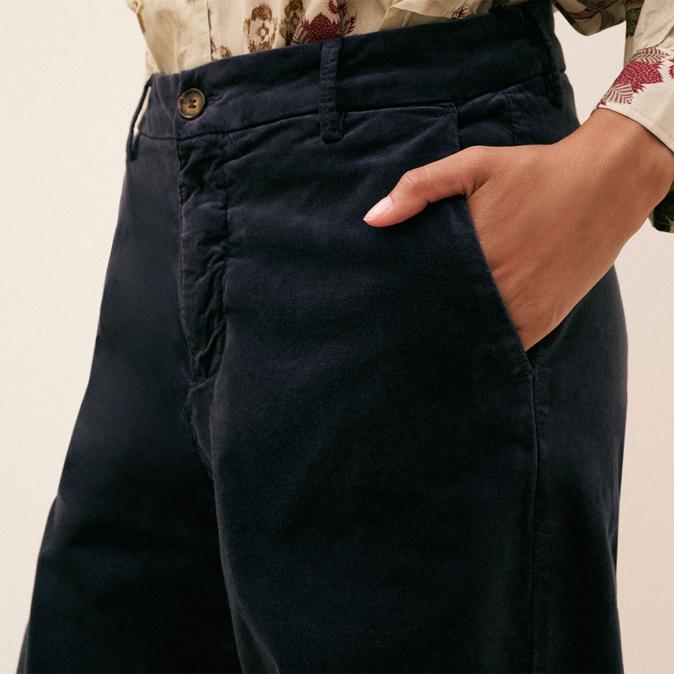 Pantalon Large Velours Lisse Pacifie navy Hod Paris