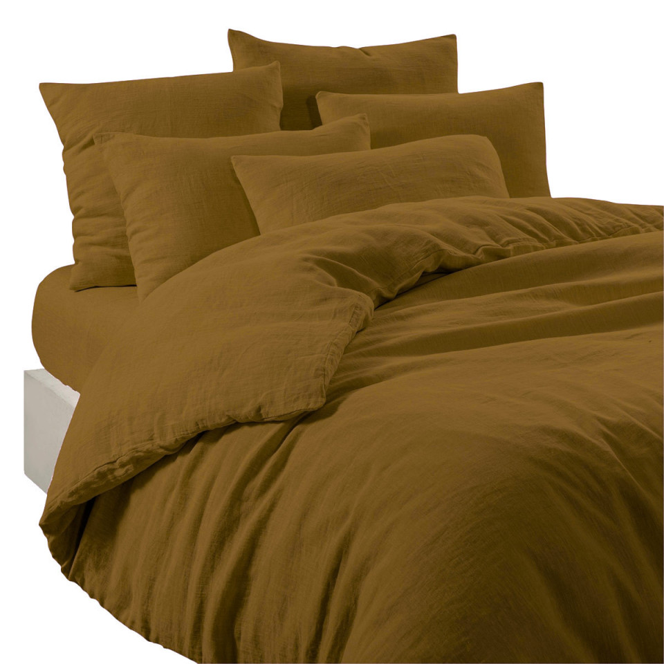 Drap Housse Unie en Lin Lavé et Coton LIMY  
