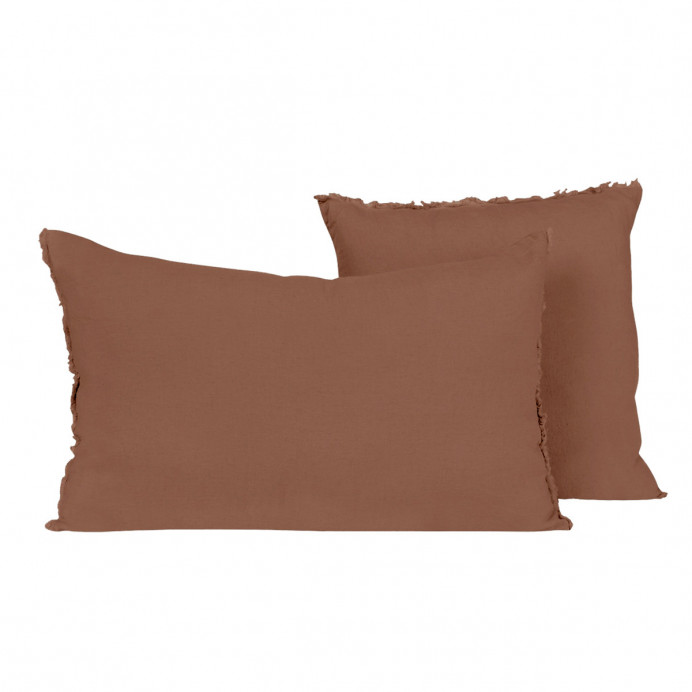 Housse de Coussin Unie Petite Frange Lin Lavé et Coton LIMY