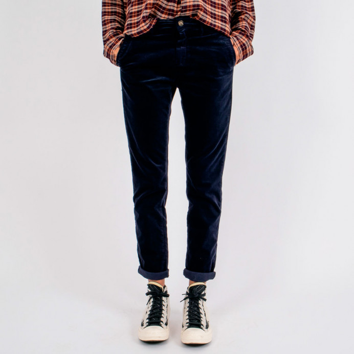 Pantalon Straight en Velours Ras Strauss Navy Hod paris