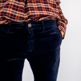 Pantalon Straight en Velours Ras Strauss Navy Hod paris