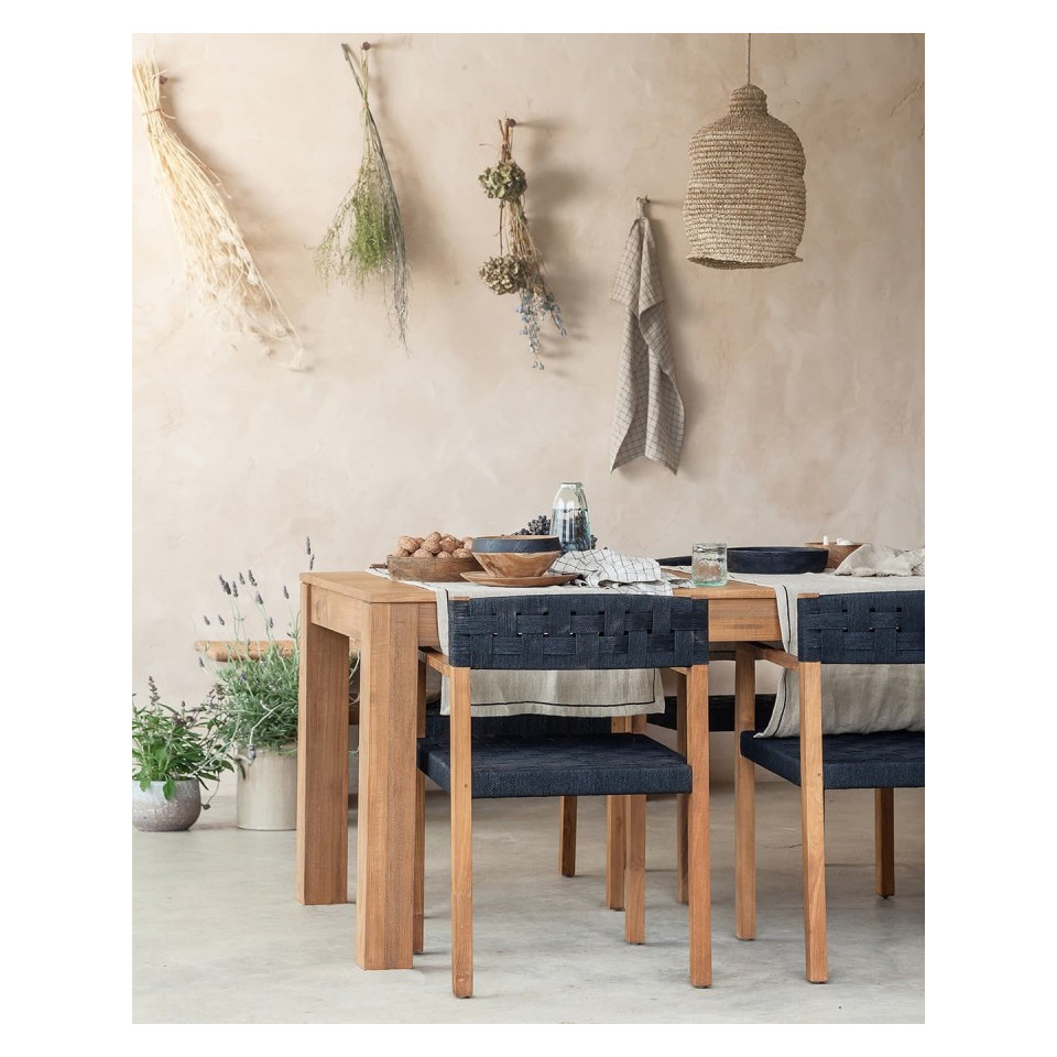 Chaise en teck assise tressée CORA - Noir