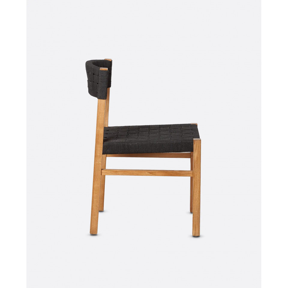 Chaise en teck assise tressée CORA - Noir