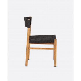 Chaise en teck assise tressée CORA - Noir