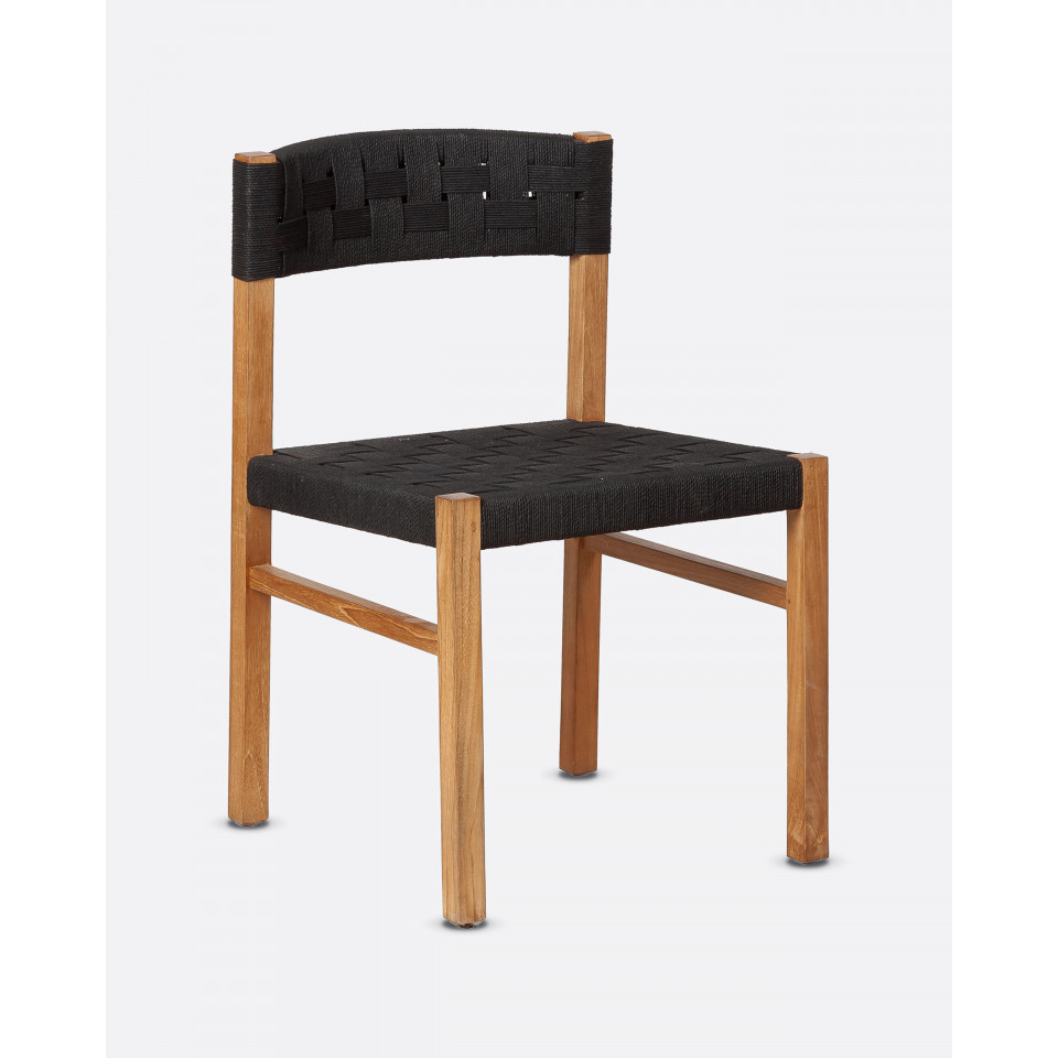 Chaise en teck assise tressée CORA - Noir