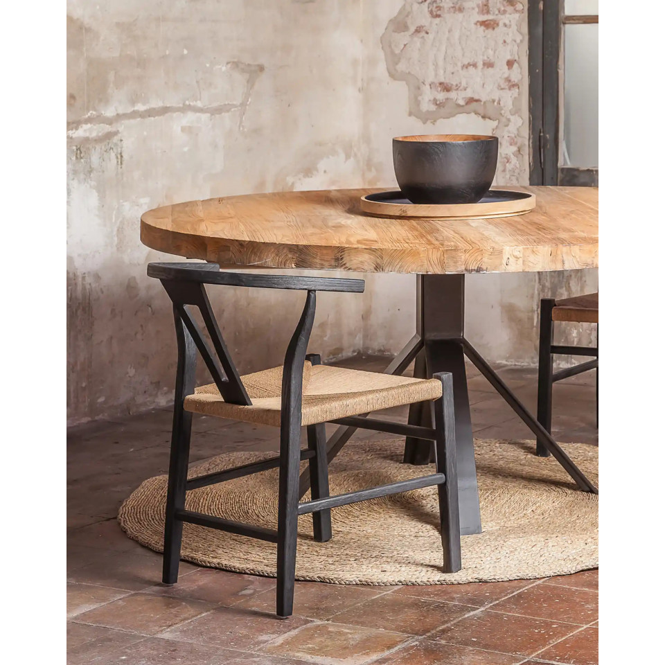 Chaise NOIR et NATUREL en teck et corde ROB