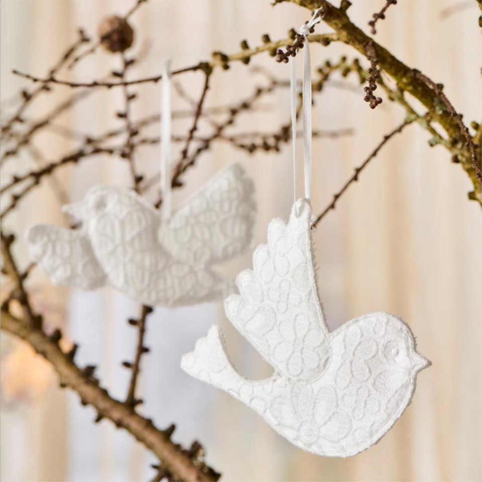 Oiseaux  en broderie anglaise (set de 2)