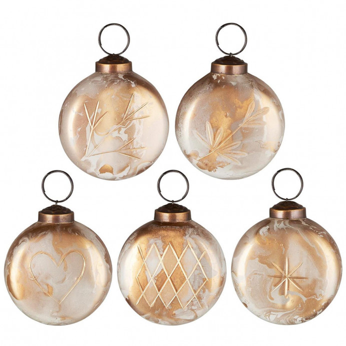 Set de 5 boules de Noël en verre aspect laiton