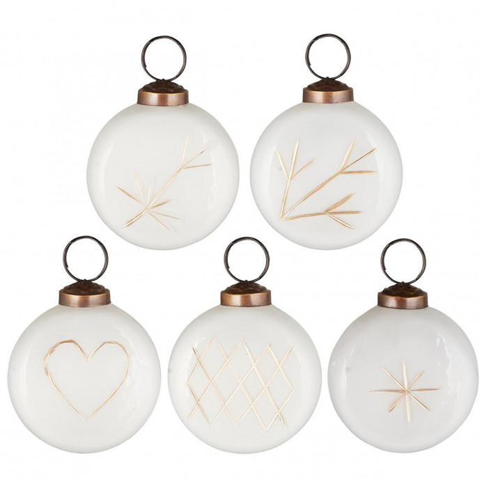 Set de 5 boules de Noël en verre blanc mat