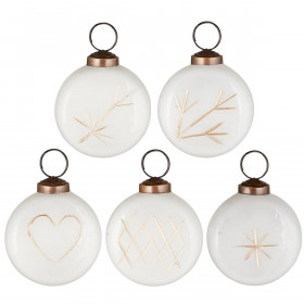 Boules de noel en verre blanc mat avec incrustations