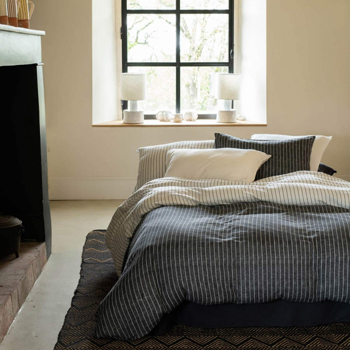 Housse de Couette Réversible en Mousseline de Coton Imprimé Rayé LANA