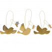 Oiseaux en métal doré à suspendre (set de 3)