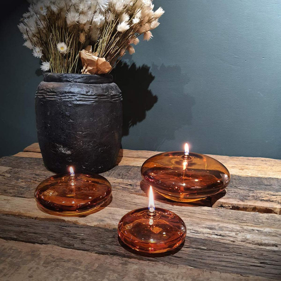 Lampe à Huile Ellipse en verre Light Amber en Verre Soufflé 