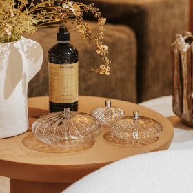 Trio de lampes à huile ellipse striée et bouteille d'huile de paraffine impressionlin