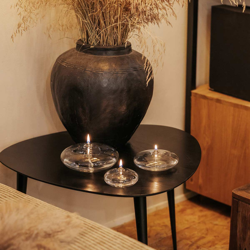 Trio de lampes à huile ellipse transparente