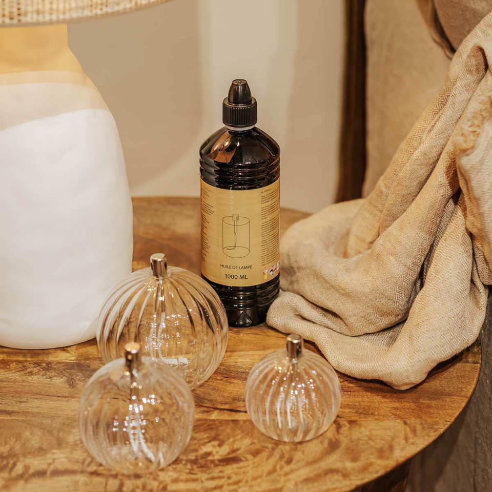 Set 3 Lampes à Huile Sphère Striée et Huile