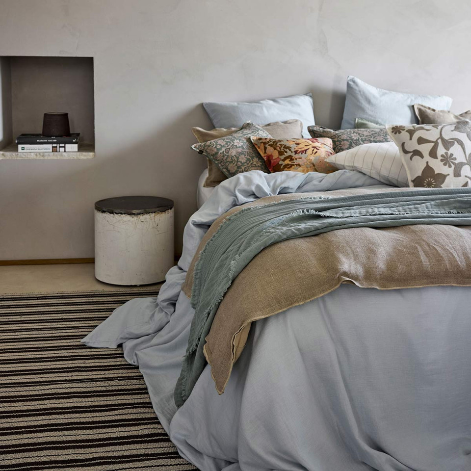 Housse d'Edredon Unie en Lin Double Volant SEONI