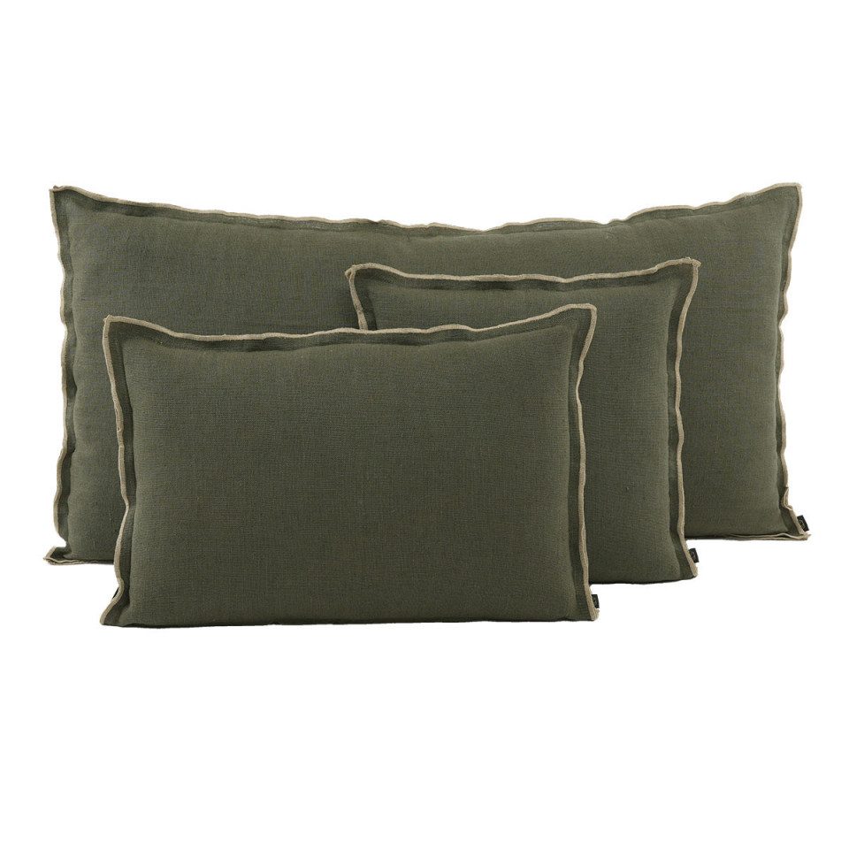 Housse de Coussin Unie en Lin Double Volant SEONI  