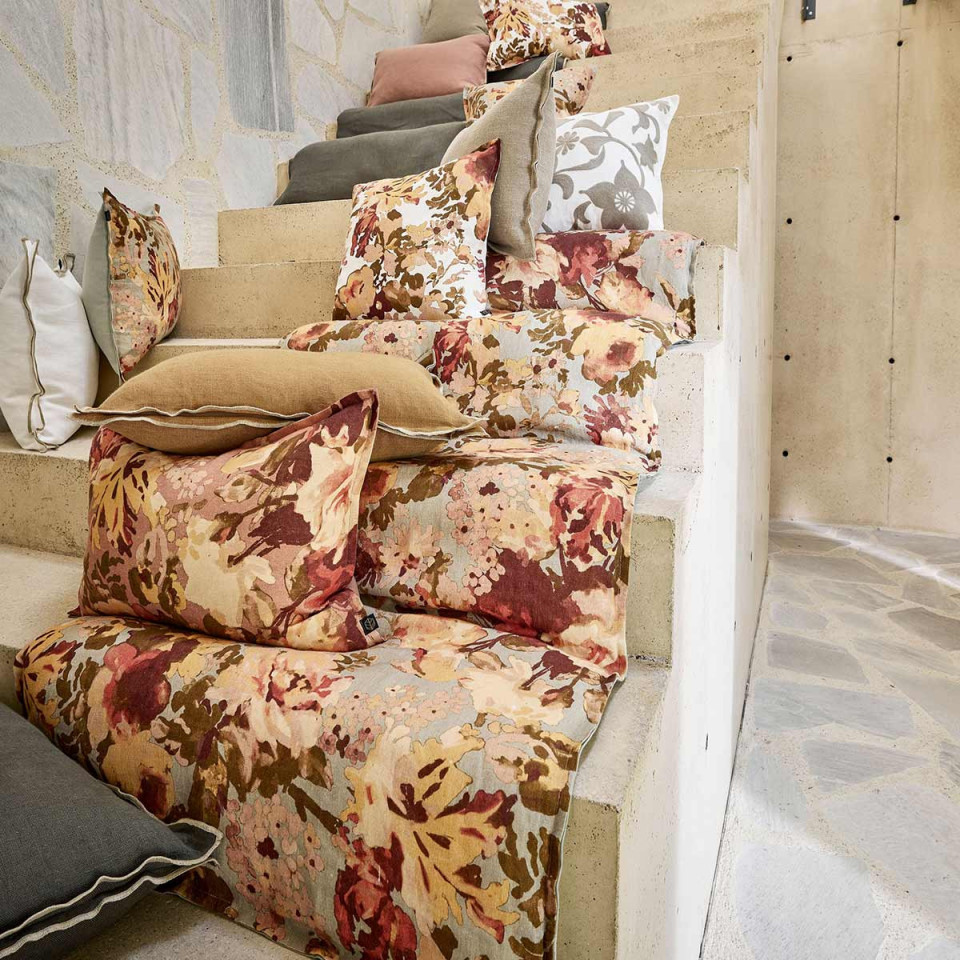 Housse de Coussin en Lin Imprimé Fleuri BOLOGNE