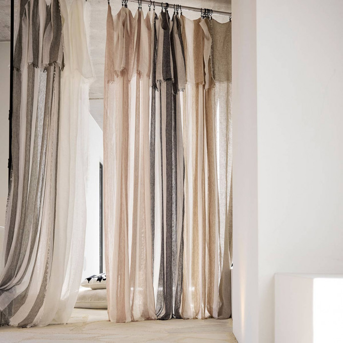 Rideau Voile de Lin et Coton Larges Rayures à Fixer TURIN