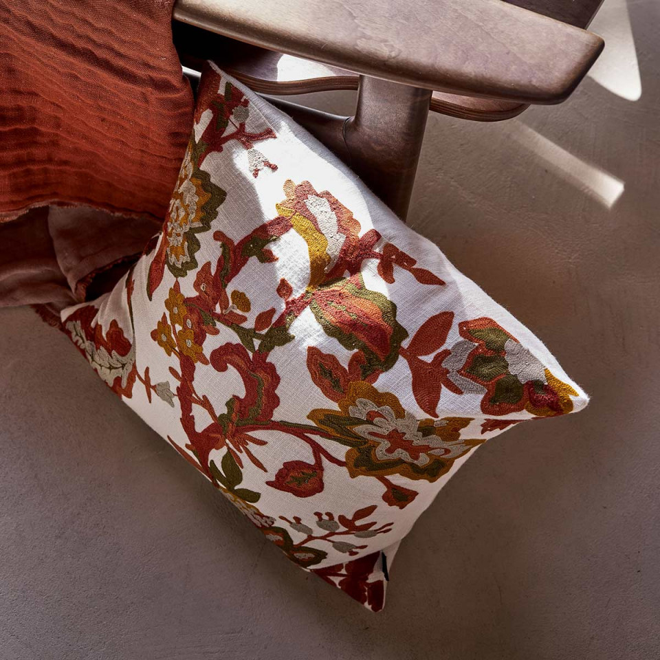 Housse de Coussin en Coton Brodée BALI