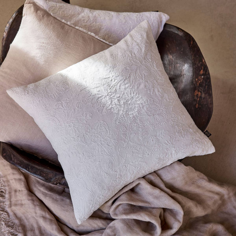 Housse de Coussin en Lin Brodé Ton sur Ton PHOENIX  