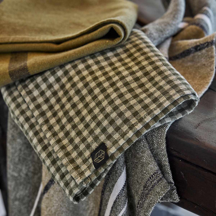 Torchon PIANA II à Petits Carreaux en Lin Lavé et Coton