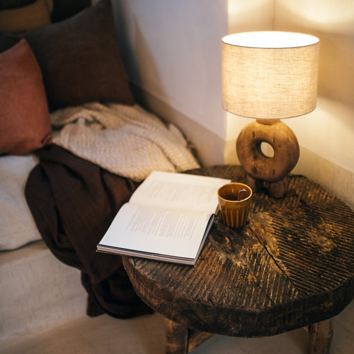 Lampe à Poser Bois et Lin Totem LAMPEDUSA