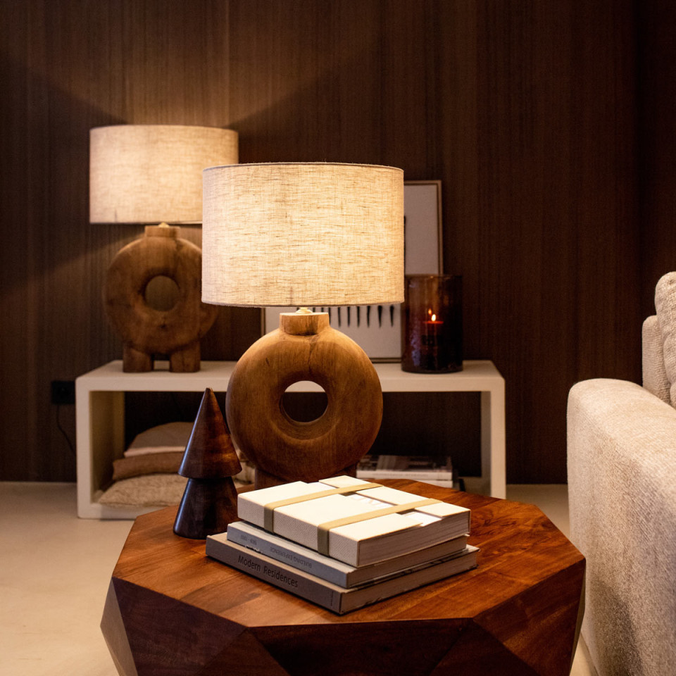 Lampe à Poser Bois et Lin Totem LAMPEDUSA