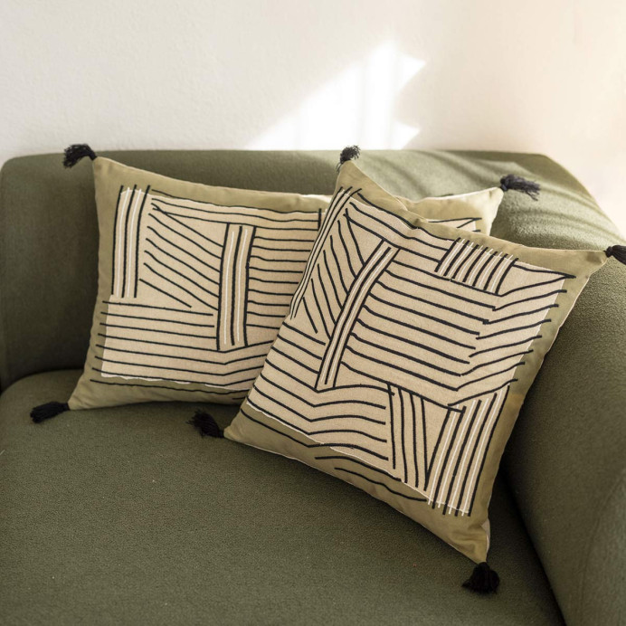 Coussin Coton Lin Brodé KORI