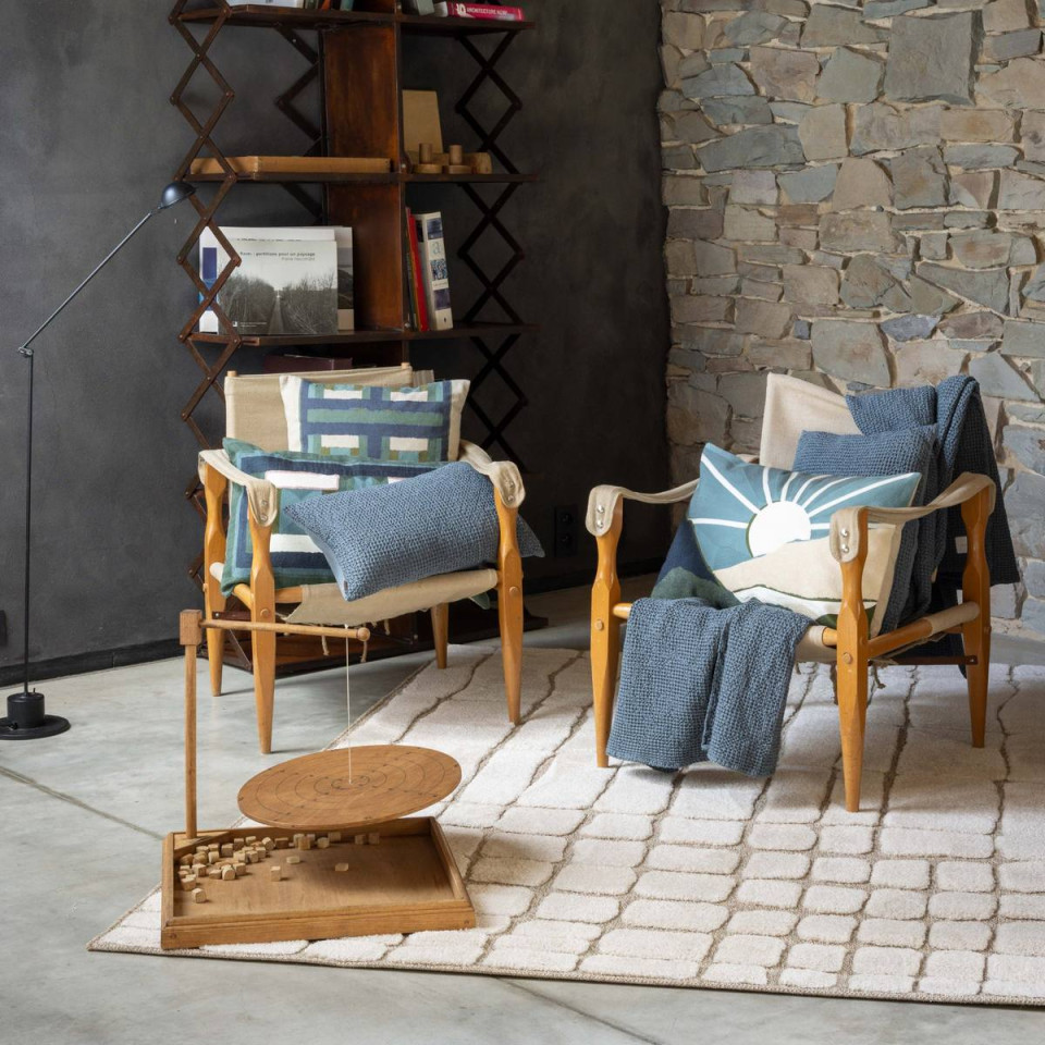 Coussin Lin Coton Imprimé TAHO Couleur:Vert de Gris  Vivaraise