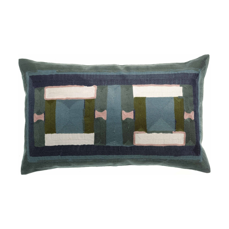 Coussin Coton Brodé TAHO Couleur:Vert de Gris  Vivaraise