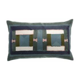 Coussin Coton Brodé TAHO Couleur:Vert de Gris  Vivaraise