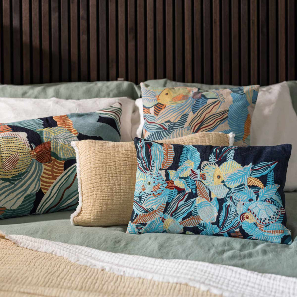 Coussin Coton Brodé DORI  Vivaraise