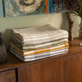 Couvre-lit / Plaid Coton Chambray Rayé CALISTA  