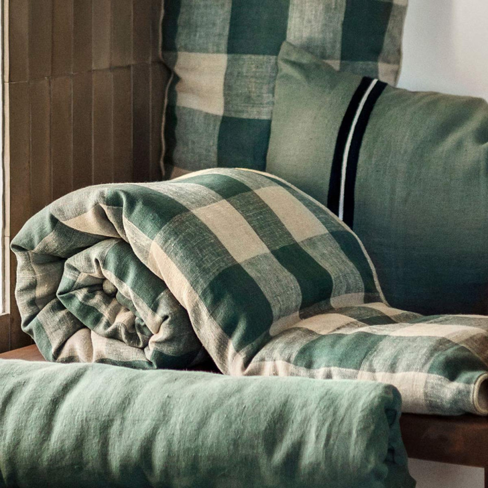 Housse d'Edredon 100% Lin à Gros Carreaux PALMA - 85X200