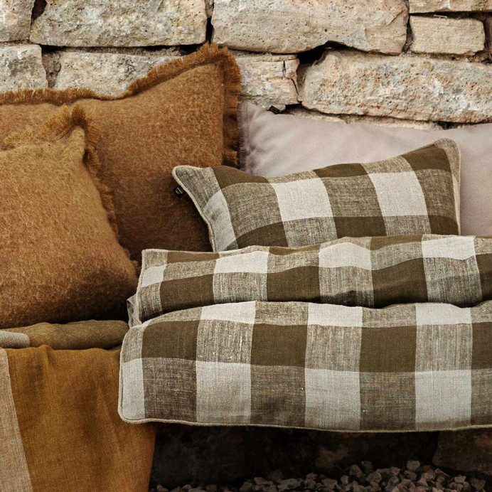 Harmony Textile - Haomy Housse d'Edredon 100% Lin à Gros Carreaux PALMA - 85X200