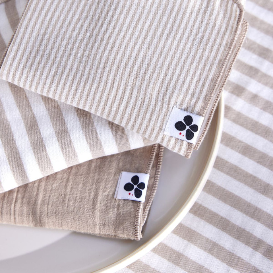 Lot de 3 Serviettes de Table Gaze de coton Rayée ROMIE