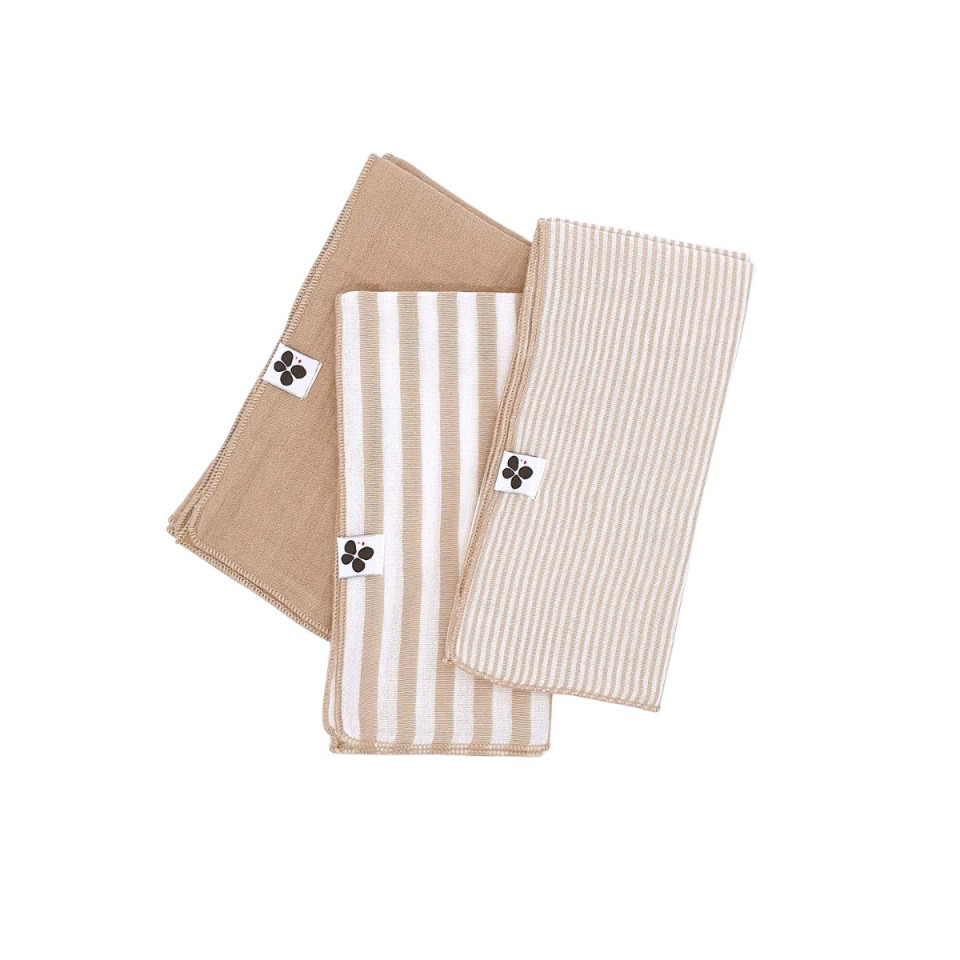 Lot de 3 Serviettes de Table Gaze de coton Rayée ROMIE